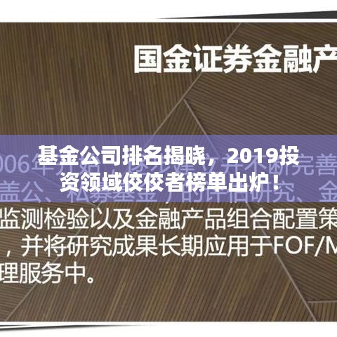 基金公司排名揭晓，2019投资领域佼佼者榜单出炉！