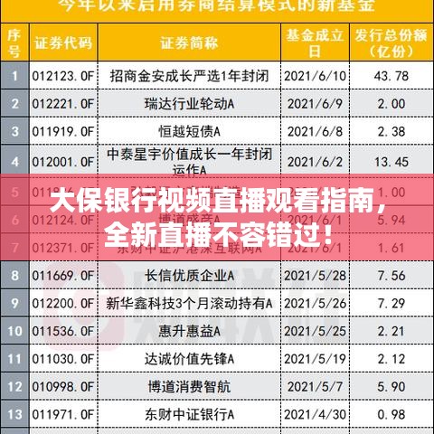 大保银行视频直播观看指南，全新直播不容错过！
