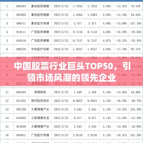 中国股票行业巨头TOP50，引领市场风潮的领先企业