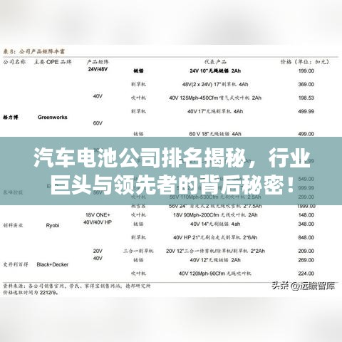 汽车电池公司排名揭秘，行业巨头与领先者的背后秘密！