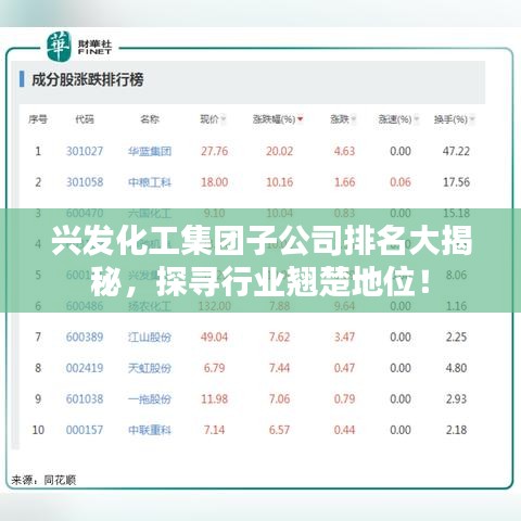 兴发化工集团子公司排名大揭秘，探寻行业翘楚地位！